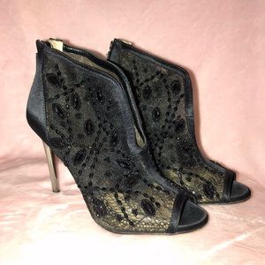 BCBGMaxAzria Jeweled Peep- Toe Booties